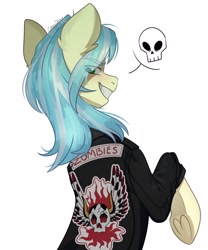 Size: 1707x2048 | Tagged: safe, artist:chibadeer, derpibooru import, oc, oc only, earth pony, pony, clothes, coat, skull, solo