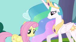 Size: 1280x720 | Tagged: safe, derpibooru import, screencap, fluttershy, princess celestia, alicorn, pegasus, pony, keep calm and flutter on, female, mare