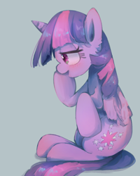 Size: 1200x1500 | Tagged: safe, artist:lexiedraw, derpibooru import, twilight sparkle, twilight sparkle (alicorn), alicorn, pony, blushing, female, hoof on cheek, mare, profile, sitting, solo