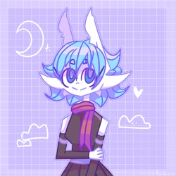 Size: 2500x2500 | Tagged: safe, artist:einkawans, derpibooru import, oc, oc only, anthro, earth pony, abstract background, clothes, cloud, crescent moon, dress, earth pony oc, heart, moon, scarf, smiling, solo