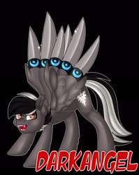 Size: 1920x2418 | Tagged: safe, artist:missmele-madness, derpibooru import, oc, oc:darkangel, pegasus, pony, blade feathers, blades, deviantart watermark, male, obtrusive watermark, solo, stallion, watermark