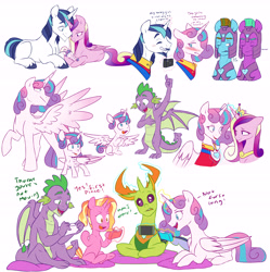 Size: 6900x6914 | Tagged: safe, artist:chub-wub, derpibooru import, luster dawn, princess cadance, princess flurry heart, shining armor, spike, thorax, alicorn, changedling, changeling, dragon, pony, unicorn, alternate hairstyle, armor, beard, blushing, camera, clothes, crown, cute, facial hair, family, father and child, father and daughter, female, filly, flurrybetes, glowing horn, helmet, horn, jewelry, king thorax, levitation, like father like daughter, like parent like child, magic, male, mare, missing cutie mark, mother and child, mother and daughter, moustache, nintendo, nintendo switch, older, older flurry heart, older spike, open mouth, parent and child, pillow, raised hoof, regalia, royal guard, shiningcadance, shipping, shirt, simple background, sitting, stallion, straight, suit, telekinesis, unshorn fetlocks, white background, winged spike