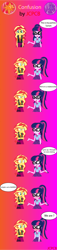 Size: 1080x4706 | Tagged: safe, artist:jcpreactyt, derpibooru import, sci-twi, sunset shimmer, twilight sparkle, better together, equestria girls, background, best friends, clothes, colorful, comic, couple, dialogue, female, geode of telekinesis, girlfriend, gradient background, jacket, lesbian, magical geodes, married couple, relationship, scitwishimmer, shipping, skirt, sunsetsparkle