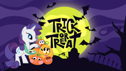 Size: 2560x1440 | Tagged: safe, derpibooru import, rarity, pony, unicorn, color, female, halloween, holiday, horn, house, mare, moon, night, pumpkin, stock vector, tree, trick or treat
