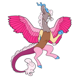 Size: 1175x1175 | Tagged: safe, artist:malphym, derpibooru import, oc, oc:three sweets jambalaya, draconequus, interspecies offspring, male, offspring, parent:discord, parent:pinkie pie, parents:discopie, simple background, solo, transparent background