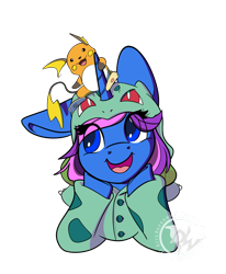 Size: 1600x1944 | Tagged: safe, artist:humble-ravenwolf, artist:ravenhoof, artist:winxc1ub, derpibooru import, oc, oc only, oc:harmony sketch, unicorn, bulbasaur, clothes, cute, female, mare, pajamas, plushie, pokémon, raichu, simple background, solo, transparent background