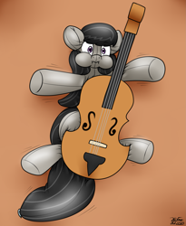 Size: 1671x2036 | Tagged: safe, artist:the-furry-railfan, derpibooru import, octavia melody, earth pony, inflatable pony, pony, air nozzle, cello, inflatable, inflated ears, lying down, musical instrument, on back, on floor, pool toy, puffy cheeks, squished, squishy