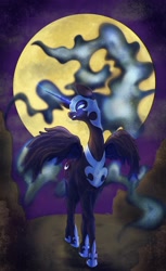 Size: 2336x3806 | Tagged: safe, artist:noupu, derpibooru import, nightmare moon, alicorn, pony, female, full moon, high res, mare, moon, night, solo, spread wings, wings