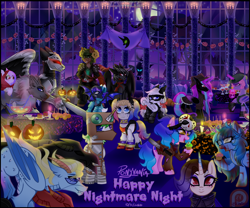 Size: 6000x5000 | Tagged: safe, artist:betavirus, artist:nekomellow, derpibooru import, pony, candle, clothes, costume, halloween, holiday, jack-o-lantern, nightmare night, ponyvania, pumpkin, spooky