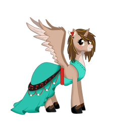 Size: 1513x1614 | Tagged: safe, artist:twin-fan, derpibooru import, oc, oc only, alicorn, pony, alicorn oc, clothes, dress, ear piercing, female, freckles, hoof shoes, horn, mare, piercing, simple background, smiling, transparent background, two toned wings, wings