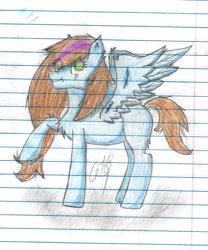 Size: 958x1151 | Tagged: safe, artist:twin-fan, derpibooru import, oc, oc only, pegasus, pony, chest fluff, lined paper, pegasus oc, signature, traditional art, wings