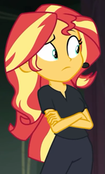 Size: 409x676 | Tagged: safe, derpibooru import, screencap, sunset shimmer, all the world's off stage, better together, equestria girls, cropped, solo