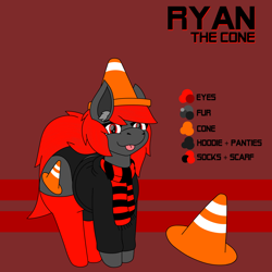 Size: 3026x3024 | Tagged: safe, artist:ryanthecone, derpibooru import, oc, oc only, oc:ryanthecone, earth pony, chubby, clothes, color palette, reference sheet, socks, tongue out, traffic cone