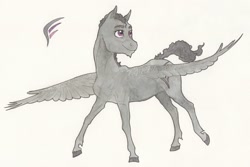 Size: 2734x1829 | Tagged: safe, artist:lady-limule, derpibooru import, oc, oc only, pegasus, pony, colored hooves, male, pegasus oc, smiling, solo, stallion, story included, traditional art, wings