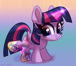 Size: 3453x3000 | Tagged: safe, artist:rrd-artist, derpibooru import, twilight sparkle, twilight sparkle (alicorn), alicorn, pony, boots, chibi, clothes, female, glowing horn, grass, horn, magic, mare, raised leg, shoes, smiling, solo