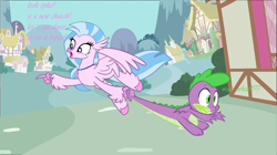 Size: 2013x1124 | Tagged: safe, artist:a01421, artist:frownfactory, artist:memnoch, derpibooru import, edit, silverstream, spike, dragon, hippogriff, background, female, male, shipping, spikestream, straight, vector, vector edit, winged spike