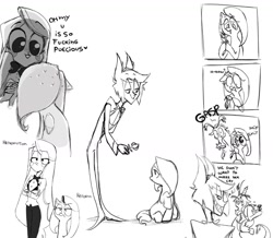 Size: 1191x1037 | Tagged: safe, artist:moonchi46059296, derpibooru import, discord, fluttershy, pegasus, pony, alastor, charlastor, charlie magne, crossover, crying, discoshy, female, hazbin hotel, hug, male, monochrome, shipping, straight, vulgar