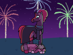 Size: 2048x1536 | Tagged: safe, artist:kindheart525, derpibooru import, fizzlepop berrytwist, tempest shadow, oc, oc:eclipse, unicorn, auraverse, broken horn, female, fireworks, horn, magical lesbian spawn, mother and child, offspring, panic attack, parent and child, parent:tempest shadow, parent:twilight sparkle, parents:tempestlight, story included