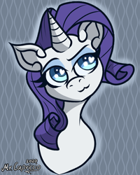 Size: 3000x3750 | Tagged: safe, artist:mrcapriccio, derpibooru import, rarity, pony, unicorn, :3, abstract background, bust, cute, heart, heart eyes, high res, horn, simple background, smiling, smug, solo, wingding eyes