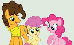Size: 1340x825 | Tagged: safe, artist:ditzy-bases, artist:jadethepegasus, derpibooru import, cheese sandwich, li'l cheese, pinkie pie, earth pony, pony, the last problem, base used, bipedal, cheesepie, clothes, colt, family, female, gray background, male, mare, open mouth, raised hoof, shipping, shirt, simple background, sitting, stallion, straight