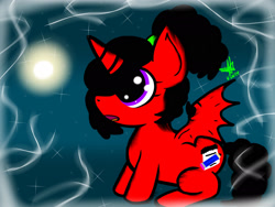 Size: 2048x1536 | Tagged: safe, artist:artmama113, derpibooru import, oc, oc:yaoilover, alicorn, bat pony, bat pony alicorn, pony, bat pony oc, bat wings, female, filly, horn, looking up, open mouth, signature, solo, wide eyes, wings