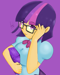 Size: 1080x1350 | Tagged: safe, artist:elbenjaftw, derpibooru import, twilight sparkle, twilight sparkle (alicorn), alicorn, equestria girls, glasses, human coloration, i can't believe it's not sci-twi, looking at you, solo, twilight's professional glasses