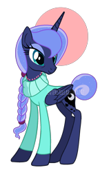 Size: 1113x1917 | Tagged: safe, artist:interstellar-quartz, derpibooru import, princess luna, alicorn, pony, braid, clothes, female, mare, older, older princess luna, simple background, solo, sweater, transparent background