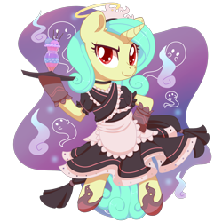 Size: 2100x2100 | Tagged: safe, artist:musicfirewind, derpibooru import, oc, oc only, oc:seven sister, clothes, halo, maid, simple background, solo, transparent background