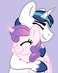 Size: 317x399 | Tagged: safe, artist:lis19jsjs, derpibooru import, princess flurry heart, shining armor, alicorn, pony, unicorn, eyes closed, father and child, father and daughter, female, filly, hug, male, parent and child, smiling, stallion