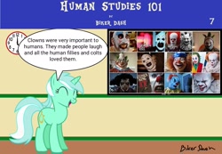 Size: 1920x1330 | Tagged: safe, artist:biker dash, derpibooru import, lyra heartstrings, unicorn, comic:human studies 101, clock, clown, comic, cutie mark, equestria font, eyes closed, horror movies, human studies101 with lyra, it, joker (2019), killer klowns from outer space, meme, pennywise, signature, speech bubble, television, the joker, webcomic