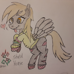 Size: 2329x2329 | Tagged: safe, artist:strange_mark, derpibooru import, derpy hooves, pegasus, 100 gecs, solo, traditional art