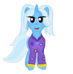 Size: 1280x1291 | Tagged: safe, artist:derpessivepony, derpibooru import, trixie, pony, unicorn, alternate hairstyle, babysitter trixie, clothes, female, hoodie, mare, simple background, solo, white background