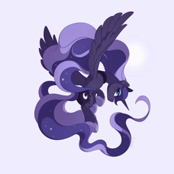 Size: 2000x2000 | Tagged: safe, artist:drtuo4, derpibooru import, princess luna, alicorn, pony, blue background, female, high res, mare, profile, simple background, solo, spread wings, wings