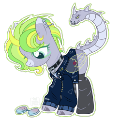 Size: 3576x3640 | Tagged: safe, artist:elberass, derpibooru import, oc, oc only, oc:cloud drift, pegasus, pony, augmented tail, broken glasses, clothes, coat markings, collar, female, freckles, glasses, jacket, leather jacket, mare, mismatched socks, missing cutie mark, multicolored hair, nose piercing, nose ring, piercing, shirt, simple background, socks, solo, spikes, striped socks, sunglasses, t-shirt, torn socks, torn stockings, transparent background