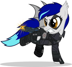 Size: 1280x1195 | Tagged: safe, artist:mlp-trailgrazer, derpibooru import, oc, oc:starry melody, bat pony, pony, domino, female, gun, mare, simple background, solo, transparent background, weapon