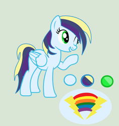 Size: 1118x1185 | Tagged: safe, artist:lominicinfinity, derpibooru import, oc, oc:lightning prism, pegasus, pony, female, mare, offspring, one eye closed, parent:rainbow dash, parent:soarin', parents:soarindash, reference sheet, simple background, solo, wink