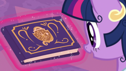 Size: 1920x1080 | Tagged: safe, derpibooru import, screencap, twilight sparkle, twilight sparkle (alicorn), alicorn, pony, the last problem, book, clothes, coronation dress, crown, dress, glowing horn, horn, jewelry, magic, magic aura, messy mane, open mouth, regalia, second coronation dress, solo