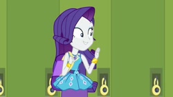 Size: 1280x720 | Tagged: safe, derpibooru import, screencap, rarity, better together, equestria girls, fomo, backpack, bracelet, clothes, geode of shielding, jewelry, lockers, magical geodes, pencil skirt, rarity peplum dress, skirt, smiling