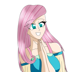 Size: 1106x1106 | Tagged: safe, artist:thedracks, derpibooru import, fluttershy, equestria girls, equestria girls series, anime, breasts, eye clipping through hair, eyebrows visible through hair, female, hootershy, human coloration, simple background, smiling, solo, transparent background