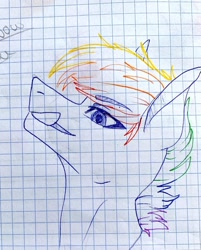 Size: 1080x1346 | Tagged: safe, artist:moona_lou, derpibooru import, rainbow dash, pegasus, pony, bust, female, graph paper, licking, licking lips, lineart, mare, partial color, signature, tongue out, traditional art