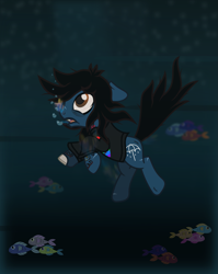 Size: 1739x2189 | Tagged: safe, artist:lightningbolt, derpibooru exclusive, derpibooru import, part of a set, earth pony, fish, pony, undead, zombie, zombie pony, .svg available, blood, bone, bring me the horizon, bubble, clothes, fangs, glasgow smile, long sleeves, male, oliver sykes, open mouth, ponified, rainbow blood, scar, shirt, solo, stallion, stitches, svg, tattoo, underwater, vector