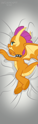 Size: 1969x6299 | Tagged: safe, artist:metalhead97, derpibooru import, smolder, dragon, bedroom eyes, body pillow, body pillow design, butt, clothes, collar, commission, cute, dakimakura cover, dragoness, embarrassed body exposure, female, lidded eyes, looking at you, show accurate, smiling, smiling at you, smolderbetes, solo, stretching
