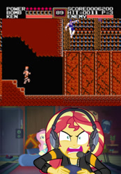 Size: 500x719 | Tagged: safe, derpibooru import, edit, edited screencap, screencap, fluttershy, sunset shimmer, better together, equestria girls, game stream, caption, gamer sunset, hokuto no ken, image macro, text