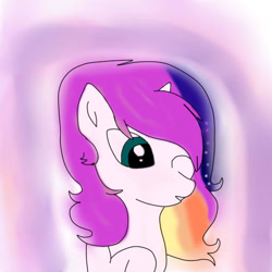 Size: 512x512 | Tagged: safe, artist:reshiram95, derpibooru import, oc, oc:pink galaxy, unicorn, horn, looking down, one eye closed, unicorn oc, wink