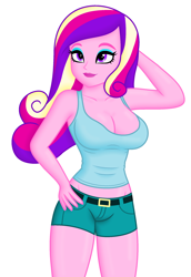 Size: 1620x2360 | Tagged: safe, derpibooru import, edit, editor:ah96, dean cadance, princess cadance, equestria girls, arm behind head, big breasts, breast edit, breasts, cleavage, female, hand on hip, princess cansdance, shading, simple background, white background