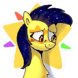 Size: 960x960 | Tagged: safe, artist:enderselyatdark, derpibooru import, oc, oc only, oc:mixi creamstar, pegasus, pony, blushing, ethereal mane, gift art, pixel art, simple background, smiling, solo, starry mane, white background