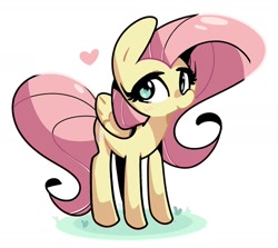 Size: 2000x1785 | Tagged: safe, artist:kindakismet, derpibooru import, fluttershy, pegasus, pony, cute, dawwww, female, grass, heart, mare, shyabetes, simple background, solo, white background