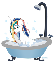 Size: 1048x1200 | Tagged: safe, artist:jennieoo, derpibooru import, oc, oc:amethyst, unicorn, bath, crying, regret, sad, shower, simple background, solo, tears of pain, transparent background, vector