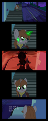 Size: 1625x4065 | Tagged: safe, artist:aaronmk, derpibooru import, oc, oc:littlepip, fallout equestria, comic, earbuds, magic, magic aura, night, raider, vulgar