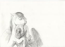 Size: 3504x2544 | Tagged: safe, artist:lady-limule, derpibooru import, oc, oc only, pegasus, pony, crying, duo, pegasus oc, traditional art, wide eyes, wings